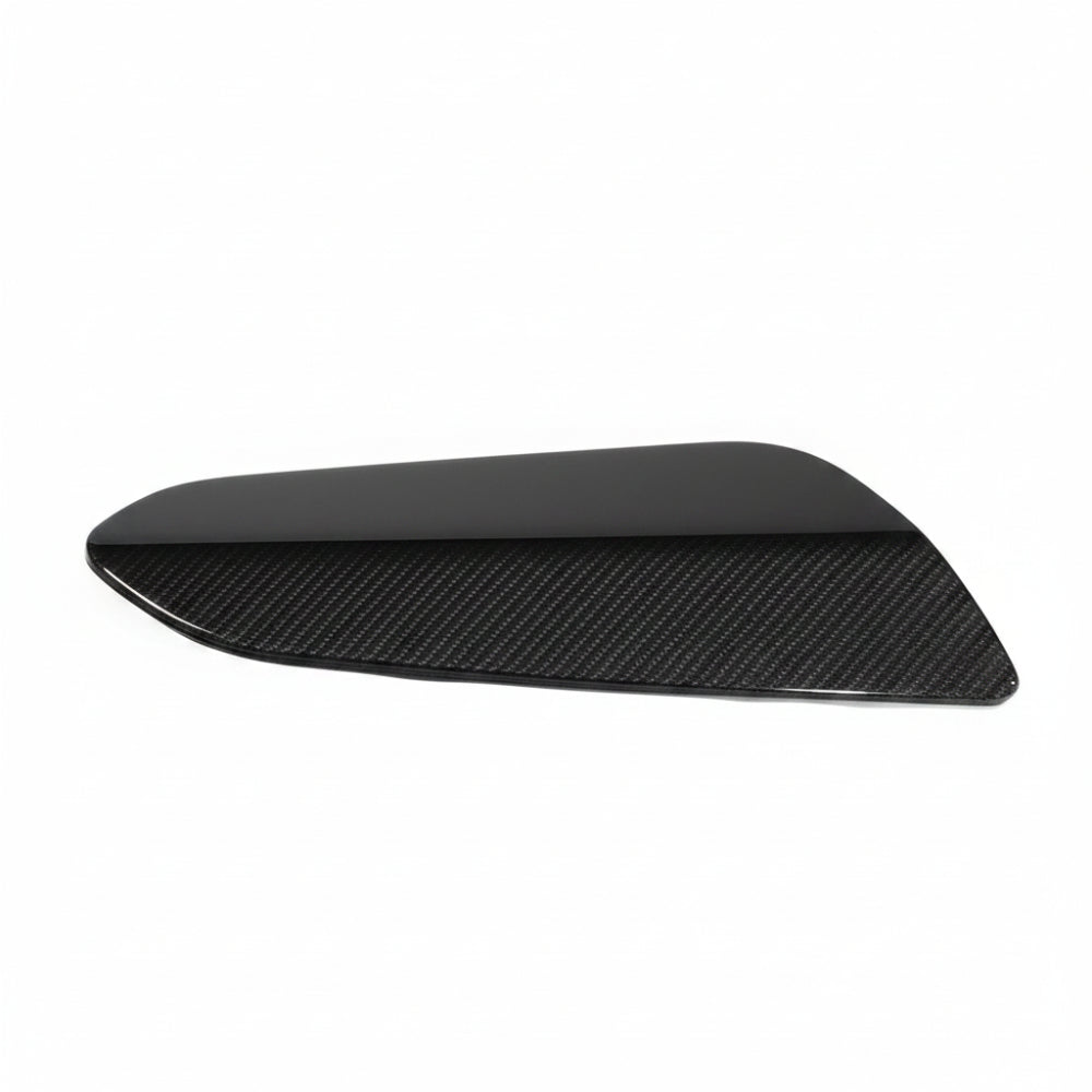 Single Porsche 991.2 GT3 RS carbon fiber spill plate seen from a low edge profile showing the tapered leading edge