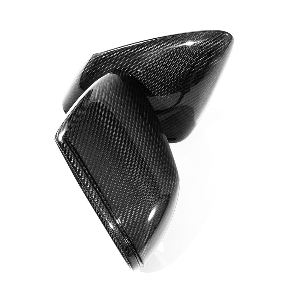 Porsche Taycan carbon fiber mirror housing, single unit top angled view