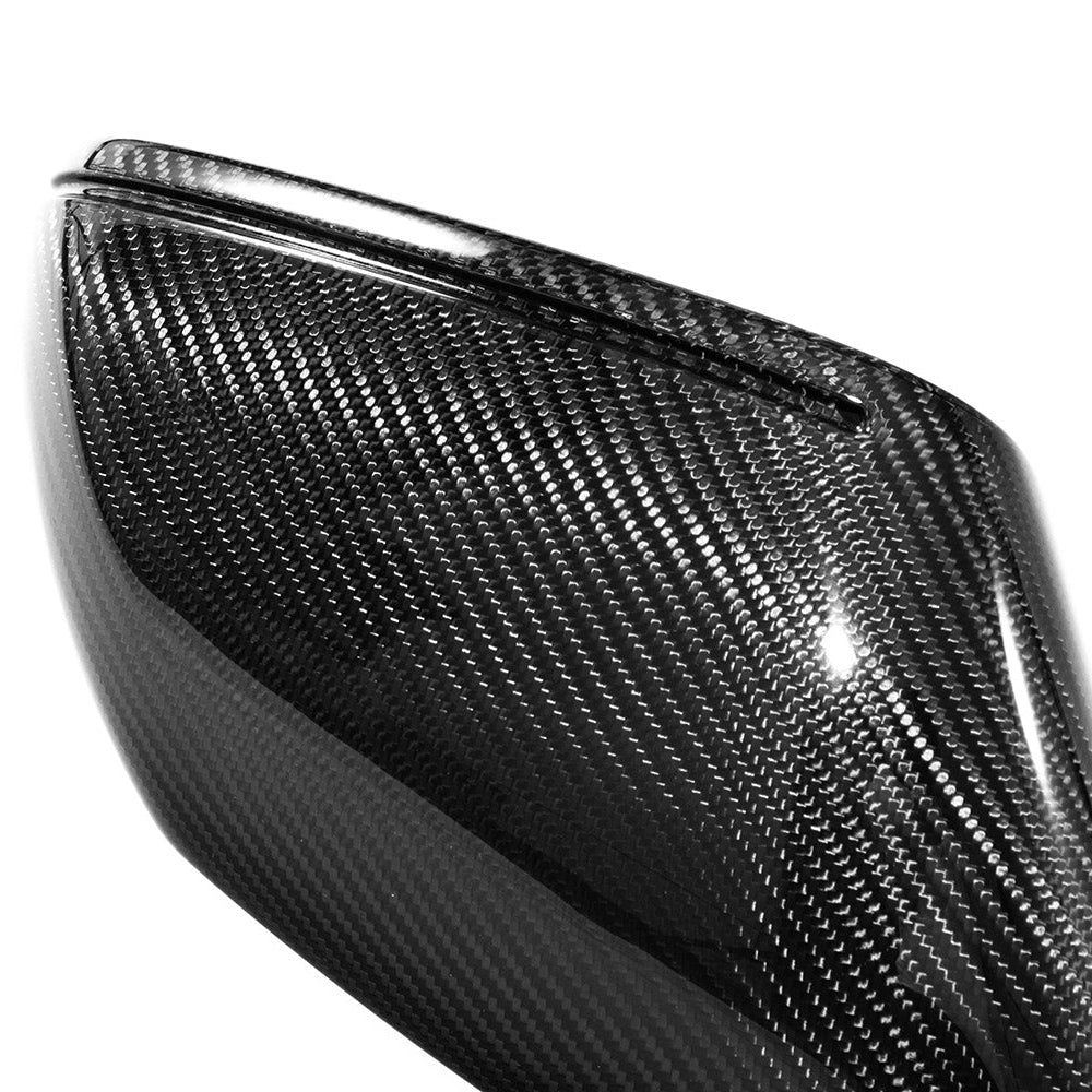 Porsche Taycan carbon fiber mirror housing, close-up of twill weave finish