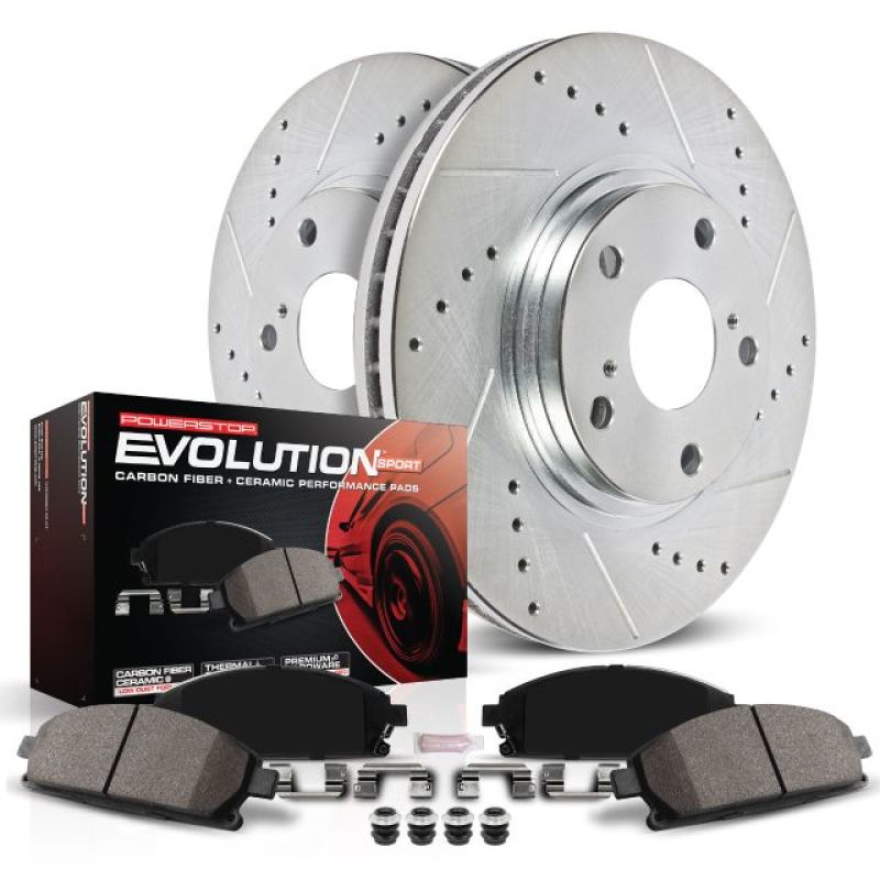 PowerStop K1239 Z23 Evolution Sport 1-Click Brake Kit (drilled/slotted rotors + Z23 pads)