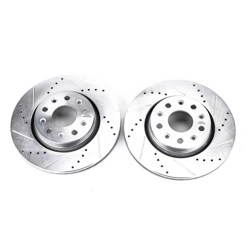 PowerStop AR8386XPR drilled and slotted rotor pair on a white background