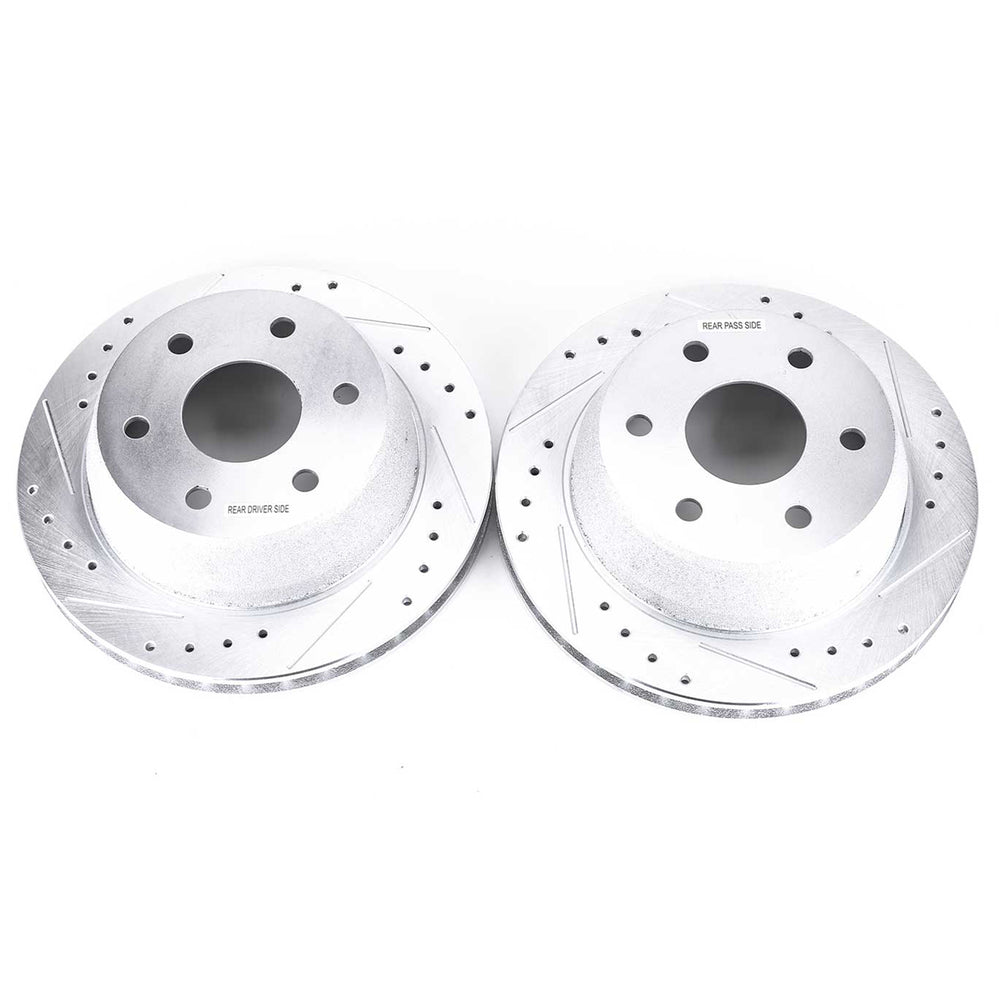 PowerStop AR8645XPR drilled and slotted rotor pair on a white background
