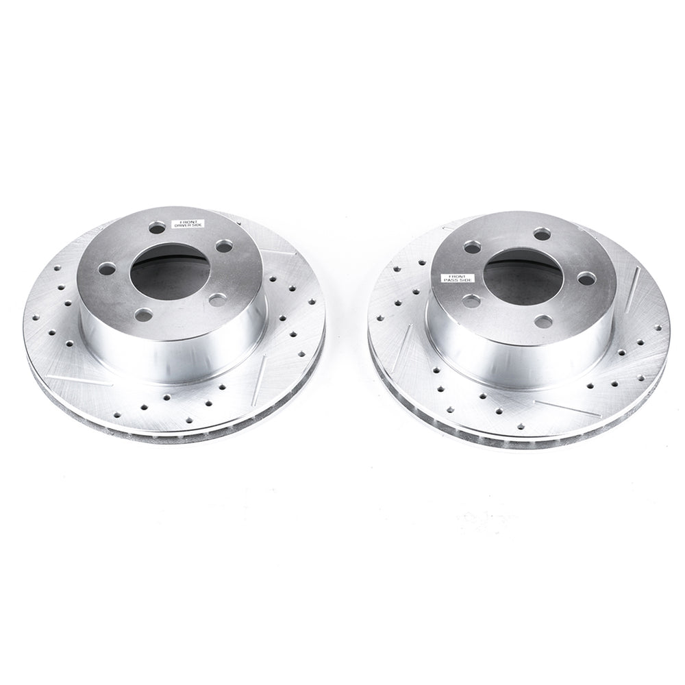 PowerStop AR8722XPR drilled and slotted rotor pair on a white background