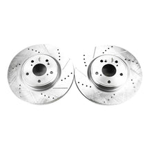 Load image into Gallery viewer, PowerStop Evolution drilled and slotted front brake rotor pair, angled view showing both rotors