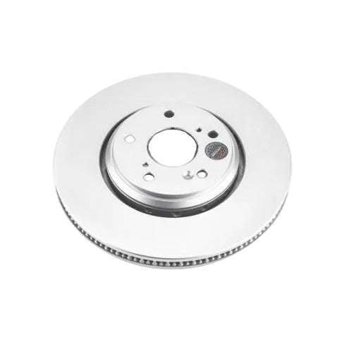 PowerStop Evolution GEOMET-coated front brake rotor, angled view showing vented rotor face