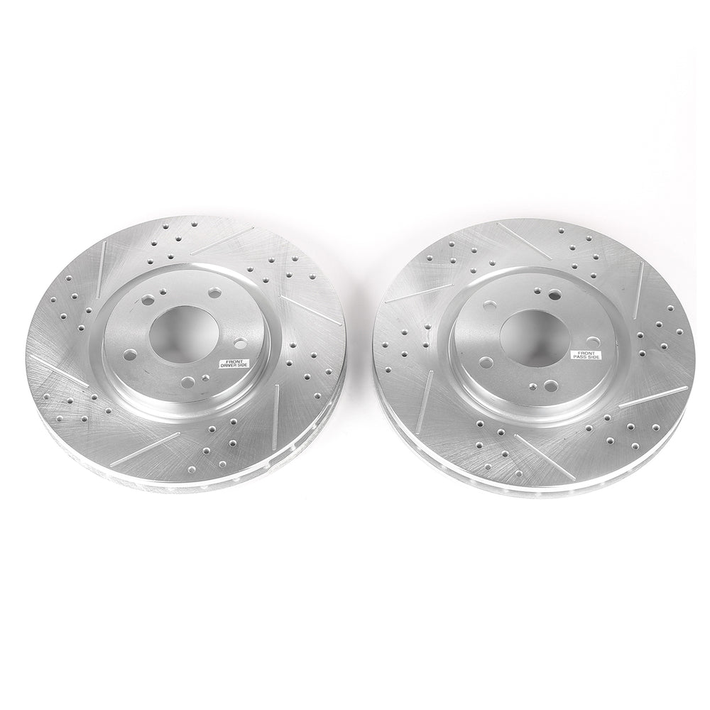 PowerStop JBR1109XPR drilled and slotted rotor pair on a white background