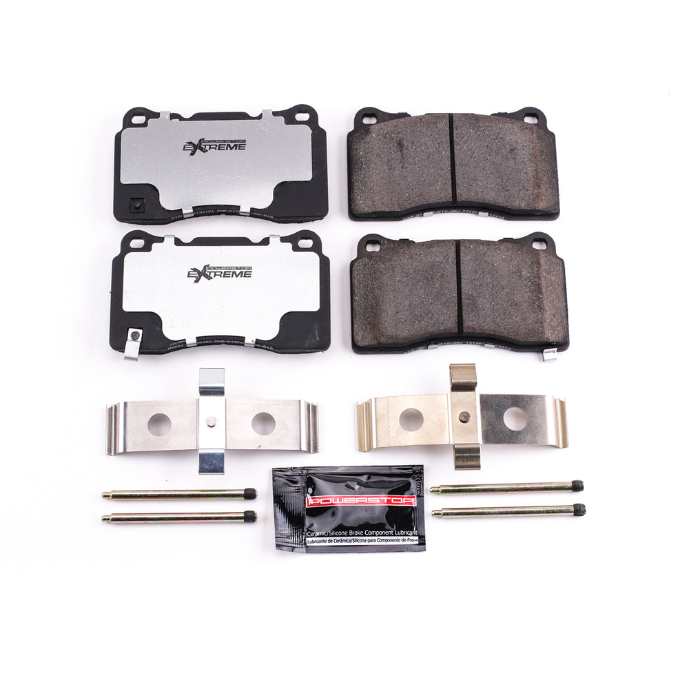 PowerStop Z26-1001 brake pads and the hardware shown on a white background