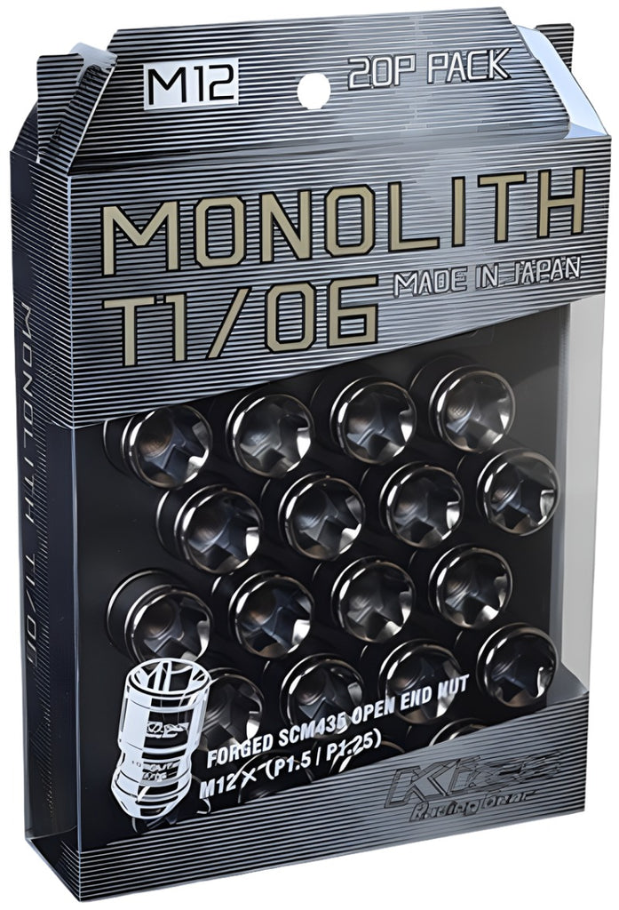 Project Kics 12 x 1.5 Glorious Black T1/06 Monolith Lug Nuts - 20 Pcs - Black Ops Auto Works