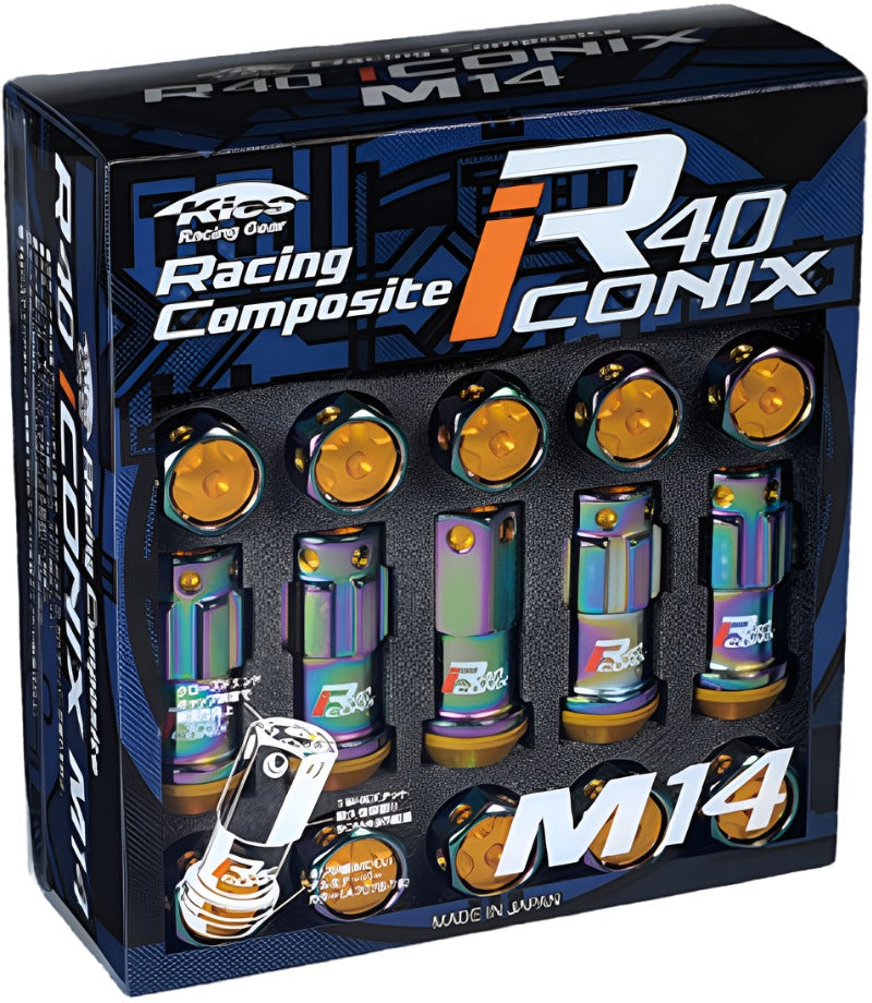 Project Kics 14x1.50 R40 Iconix Lock & Lug Nuts - Neo Chrome w/Gold Cap (16+4 Locks) - Black Ops Auto Works