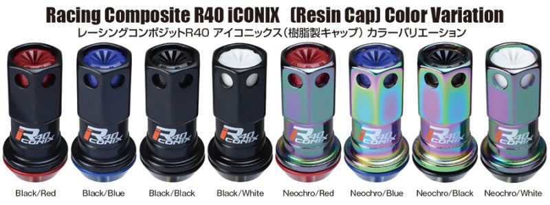 Project Kics 16+4 Locks Neocro R40 Iconix W/ Plastic Cap (Black) - 12X1.25 - Black Ops Auto Works