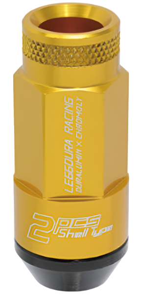 PJKWRL5313A-Project Kics Leggdura Racing Shell Type Lug Nut 53mm Open-End Look 16 Pcs + 4 Locks12X1.25 Gold-Lug Nuts-Project Kics