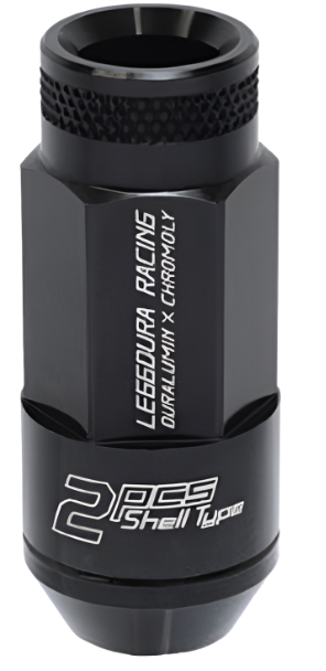 PJKWRL5313K-Project Kics Leggdura Racing Shell Type Lug Nut 53mm Open-End Look 16 Pcs + 4 Locks 12X1.25 Black-Lug Nuts-Project Kics