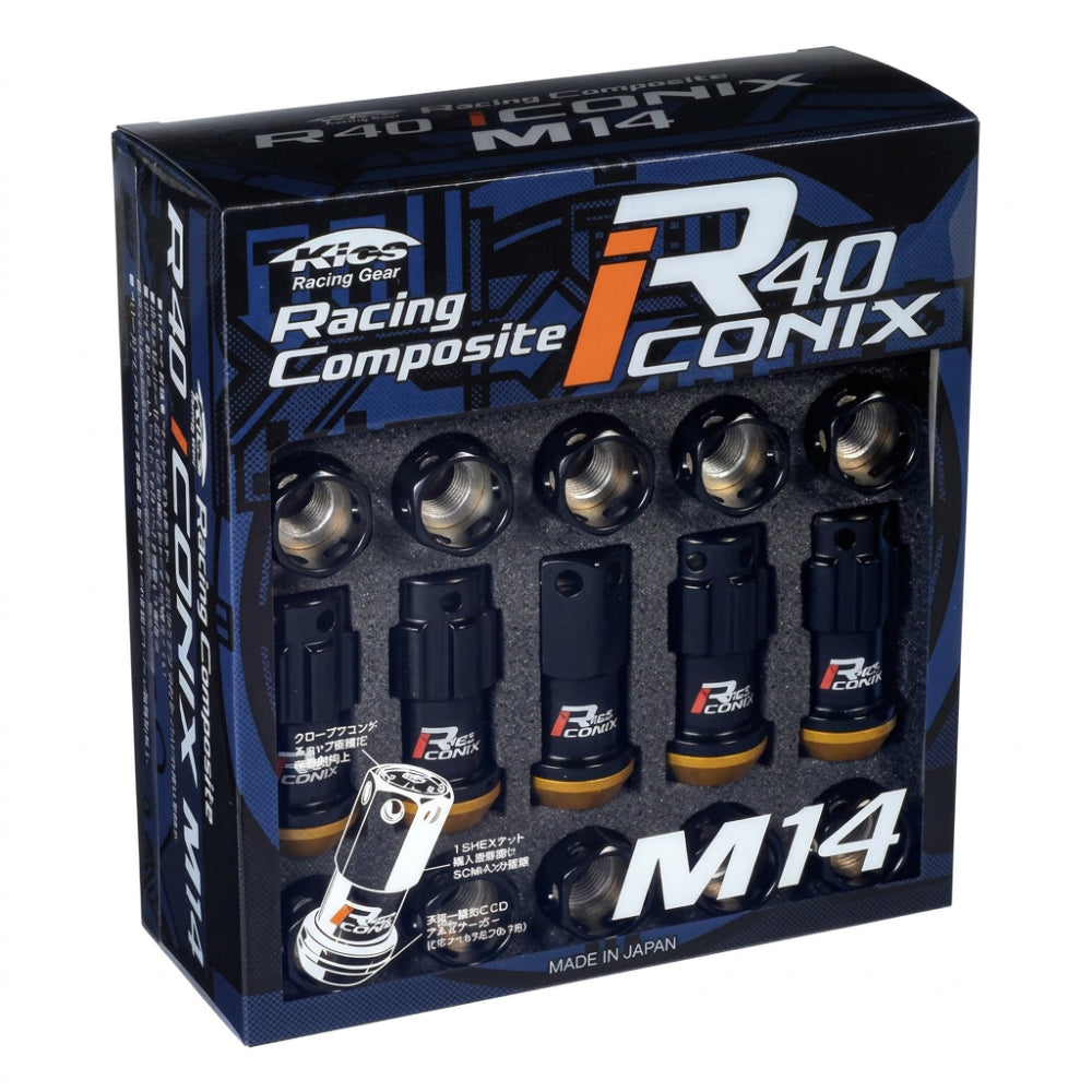Project Kics R40 iCONIX black capless M14x1.25 lug nut and lock set
