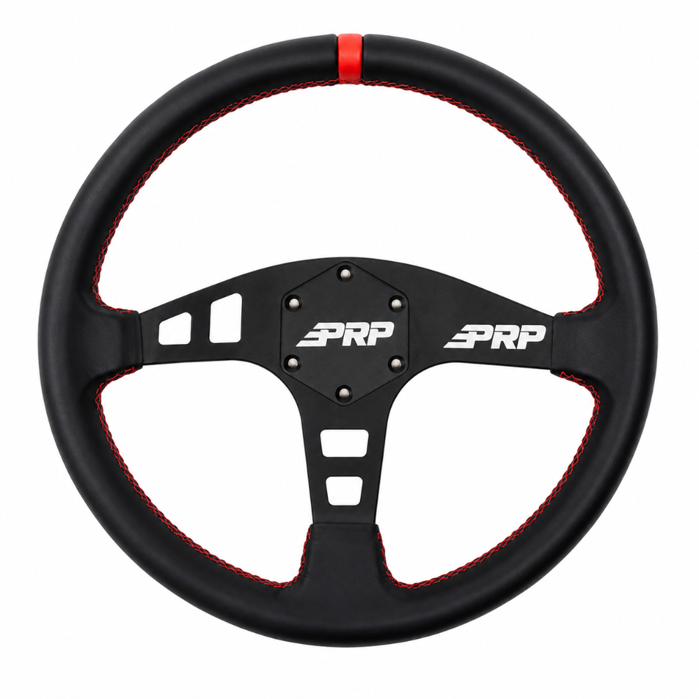 PRP flat leather steering wheel in red for Jeep UTV buggy and truck interiors