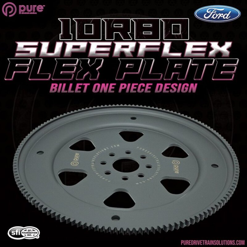 Pure Drivetrain Solutions Ford 10R80 billet flexplate matte black front view