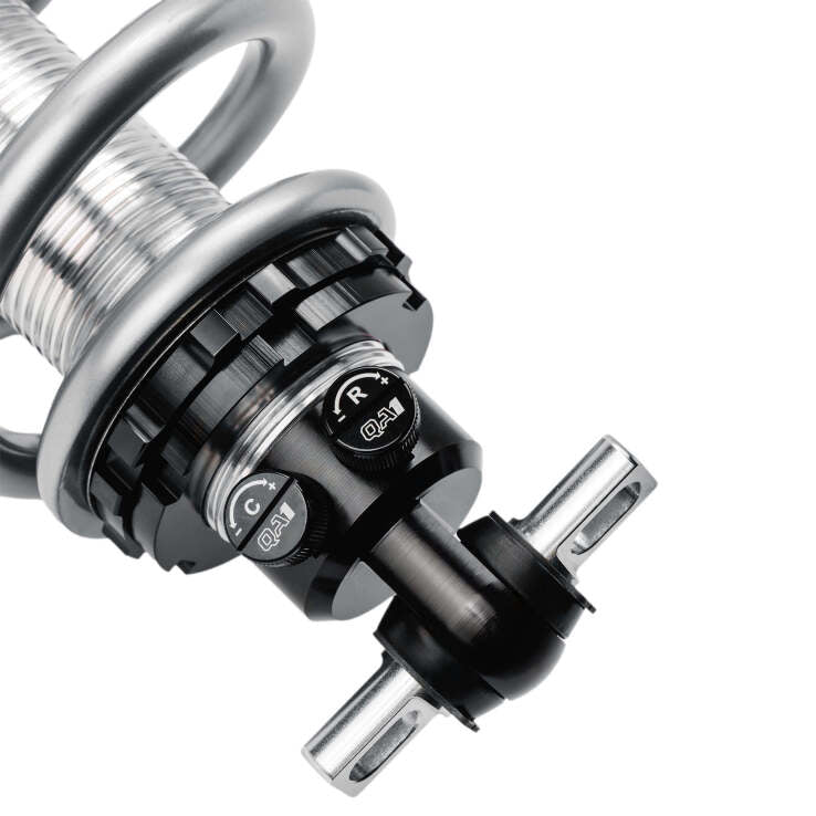 Close-up of double adjustable aluminum coil-over