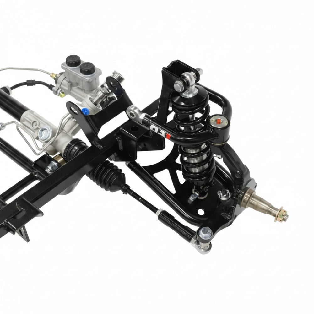 QA1 single adjustable coilover shock mounted in the front suspension of a Mopar A-Body