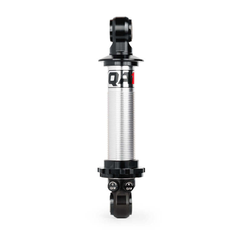 QA1 coilover shock body with threaded silver body and black mounts for 99-06 Chevy Silverado 1500 2WD front suspension kit.