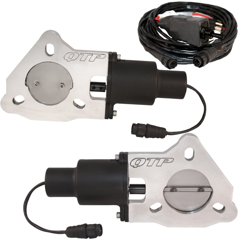 QTP 2.25in Bolt-On QTEC Dual Electric Cutout Valves - Pair - Black Ops Auto Works