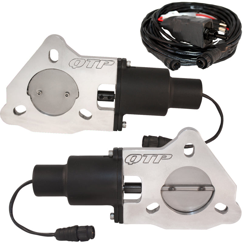 QTP 2.5in Bolt-On QTEC Dual Electric Cutout Valves - Pair - Black Ops Auto Works