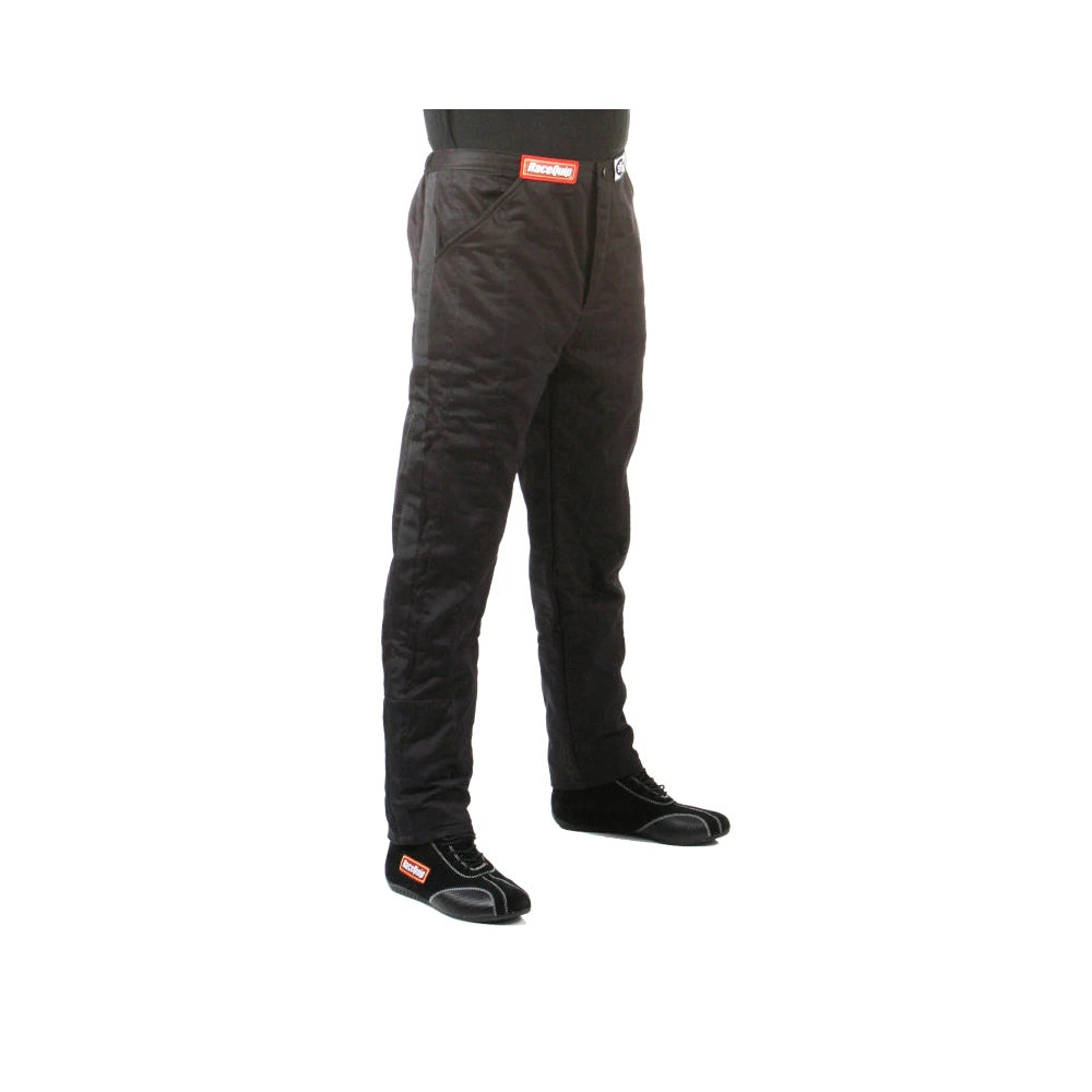 RaceQuip 120 Series black racing pants worn front view