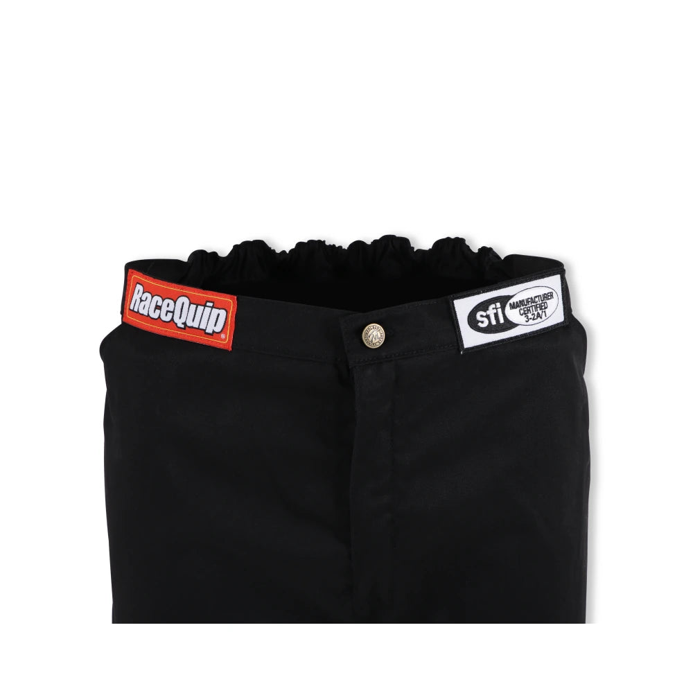RaceQuip racing pants waistband and SFI label close-up
