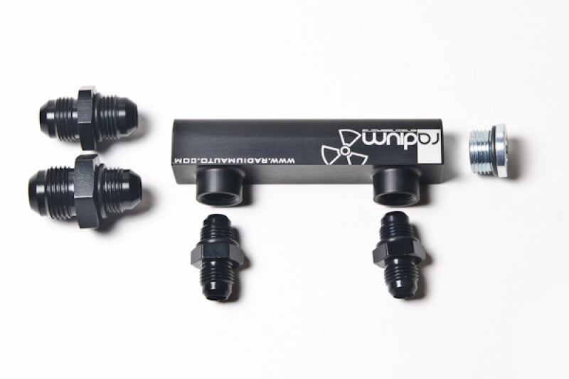 Radium Engineering Universal 4-Port Manifold - Black W/ Logo - Black Ops Auto Works