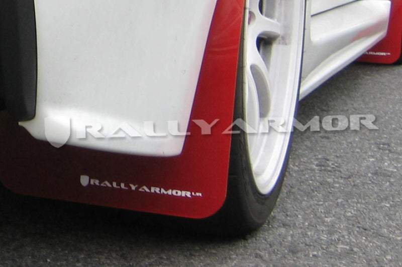 Rally Armor 07-17 Mitsubishi Lancer Red UR Mud Flap w/ White Logo - Black Ops Auto Works