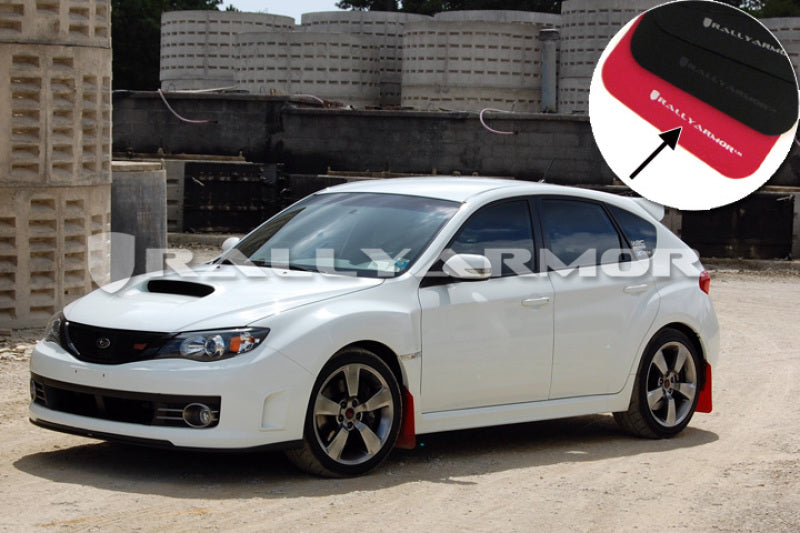 Rally Armor 08-11 Subaru STI (Hatch Only) / 11-14 WRX (Hatch Only) Red UR Mud Flap w/ White Logo - Black Ops Auto Works