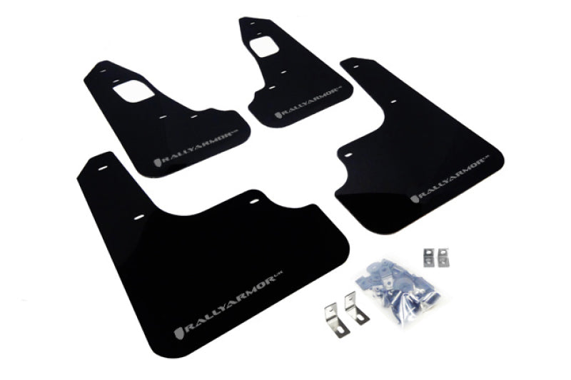 Rally Armor 08-17 Mitsubishi EVO X Black UR Mud Flap w/ Silver Logo - Black Ops Auto Works