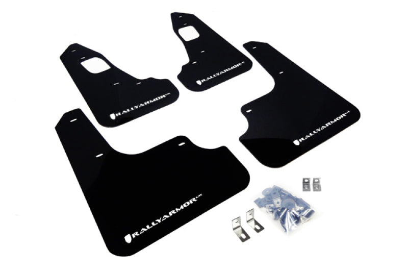 Rally Armor 08-17 Mitsubishi EVO X Black UR Mud Flap w/ White Logo - Black Ops Auto Works