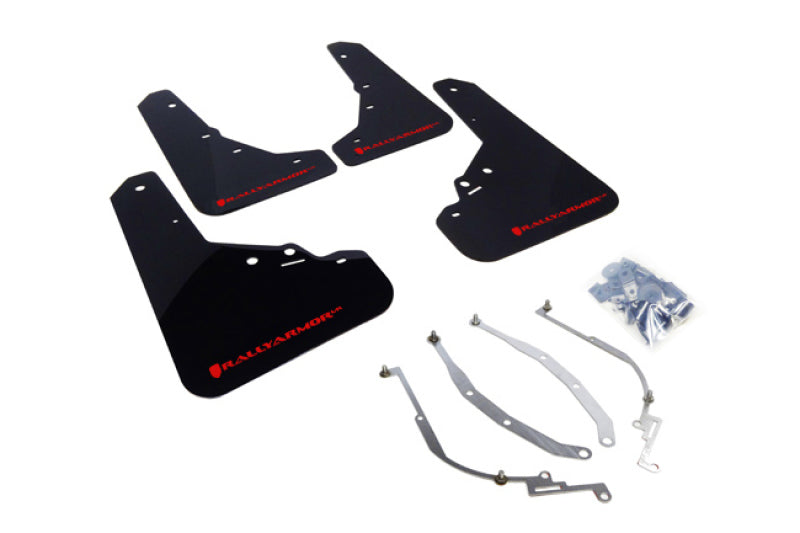 Rally Armor 12-18 Fiat 500 (Pop/Sport/Lounge/Abarth) Black UR Mud Flap w/ Red Logo - Black Ops Auto Works