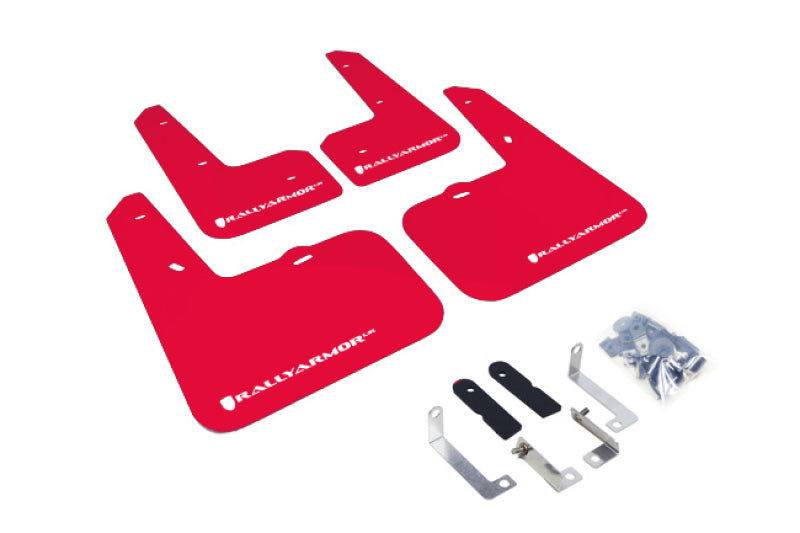 Rally Armor 12-18 Hyundai Veloster Red UR Mud Flap w/ White Logo - Black Ops Auto Works