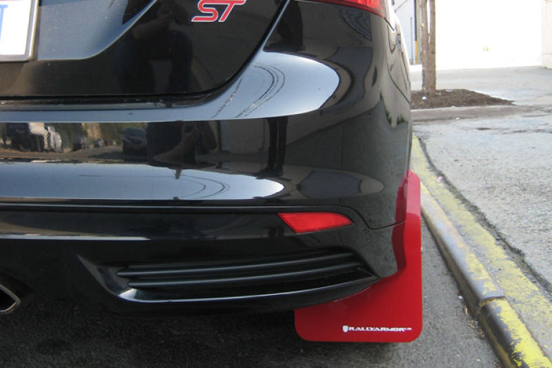 Rally Armor 12-19 Ford Focus ST / 16-19 RS Red Mud Flap w/ White Logo - Black Ops Auto Works