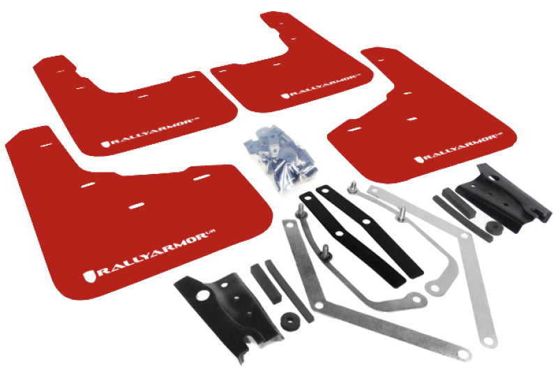 Rally Armor 13-19 USDM Ford Fiesta ST Red UR Mud Flap w/ White Logo - Black Ops Auto Works