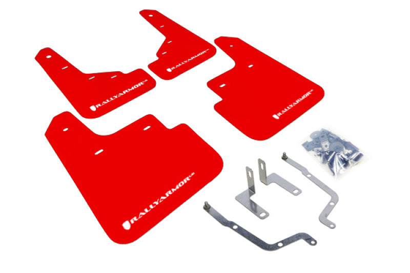 Rally Armor 14-18 Mazda 3/Speed3 Red UR Mud Flap w/ White Logo - Black Ops Auto Works