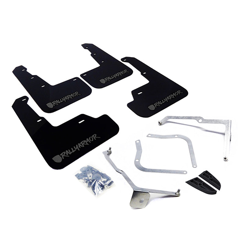 Rally Armor 15-21 Subaru WRX &amp; STI Black Mud Flap Grey Altered Font Logo - Black Ops Auto Works