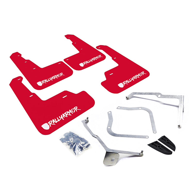 Rally Armor 15-21 Subaru WRX &amp; STI Red Mud Flap White Altered Font Logo - Black Ops Auto Works