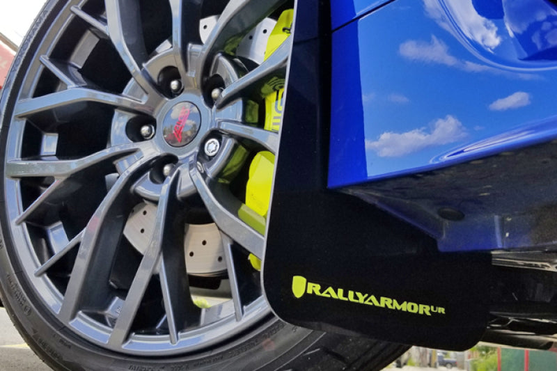 Rally Armor 15-21 Subaru WRX/STI (Sedan ONLY) Black UR Mud Flap w/ Green Logo - Black Ops Auto Works