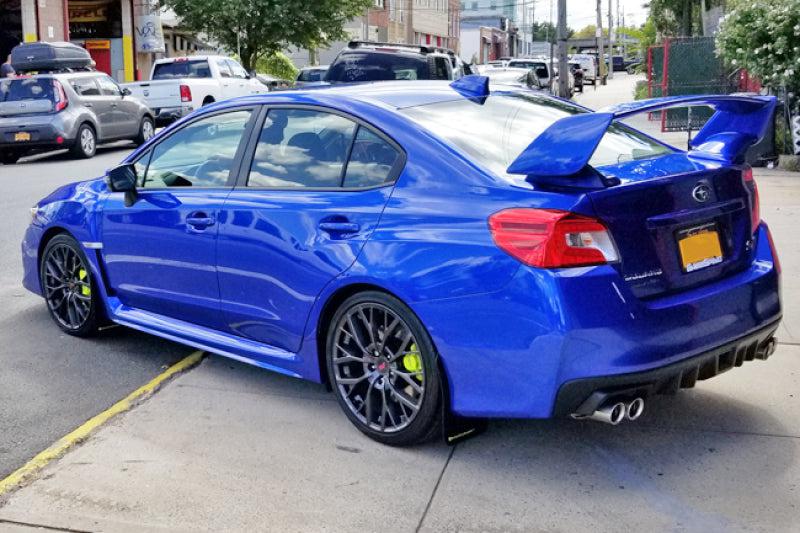 Rally Armor 15-21 Subaru WRX/STI (Sedan ONLY) Black UR Mud Flap w/ Green Logo - Black Ops Auto Works