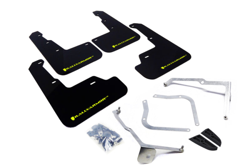 Rally Armor 15-21 Subaru WRX/STI (Sedan ONLY) Black UR Mud Flap w/ Green Logo - Black Ops Auto Works
