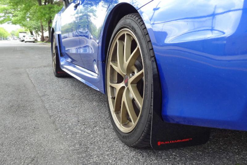 Rally Armor 15-21 Subaru WRX/STI (Sedan ONLY) Black UR Mud Flap w/ Silver Logo - Black Ops Auto Works