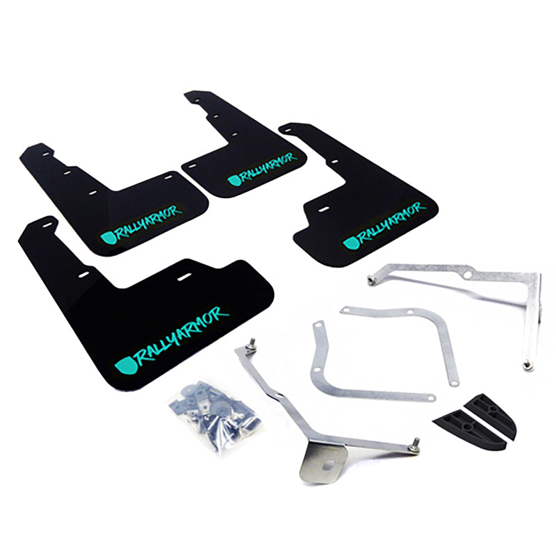 Rally Armor 15-21 Subaru WRX/STI (Sedan ONLY) Black UR Mud Flap w/ Teal Altered Font Logo - Black Ops Auto Works