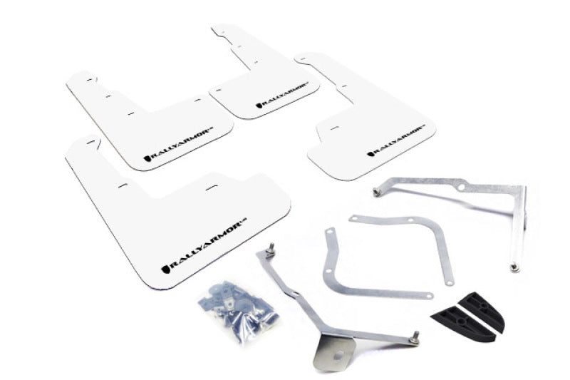 Rally Armor 15-21 Subaru WRX/STI (Sedan ONLY) White UR Mud Flap w/ Black Logo-Mud Flaps-Rally Armor-MF32-UR-WH/BLK-