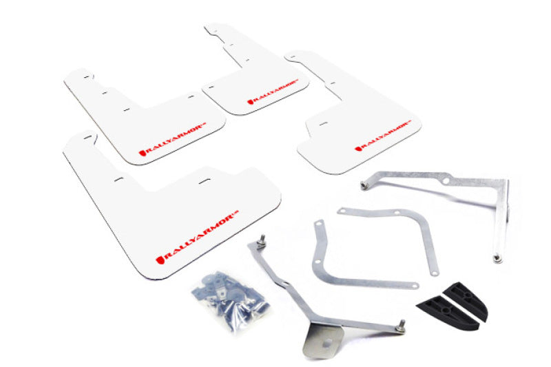 Rally Armor 15-21 Subaru WRX/STI (Sedan ONLY) White UR Mud Flap w/ Red Logo-Mud Flaps-Rally Armor-MF32-UR-WH/RD-