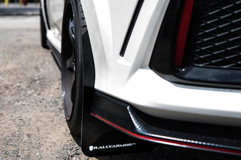 Rally Armor 17-21 Honda Civic Type R Black UR Mud Flap w/ White Logo - Black Ops Auto Works