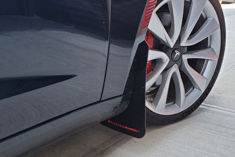 Rally Armor 17-22 Tesla Model 3 Black UR Mud Flap w/ Dark Grey Logo - Black Ops Auto Works