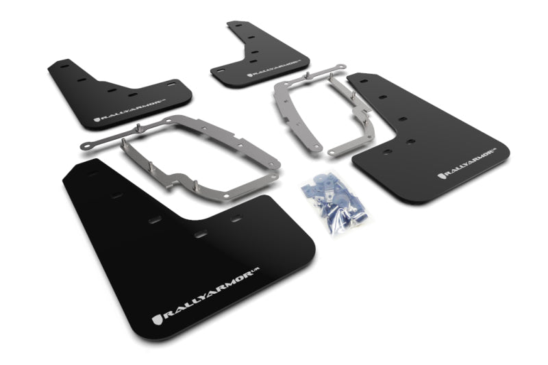 Rally Armor 17-22 Tesla Model 3 Black UR Mud Flap w/ White Logo - Black Ops Auto Works