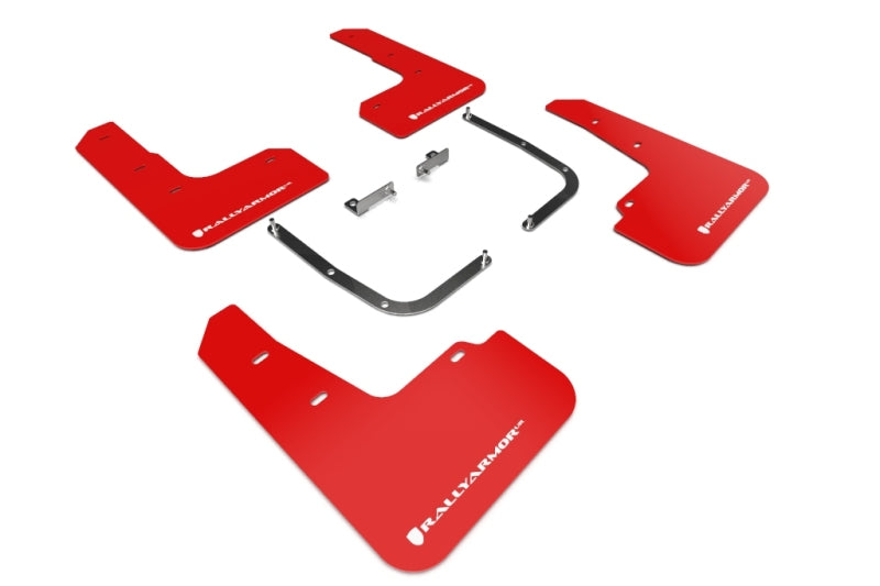 Rally Armor 19-21 Hyundai Veloster Turbo R-Spec Red UR Mud Flap w/ White Logo - Black Ops Auto Works