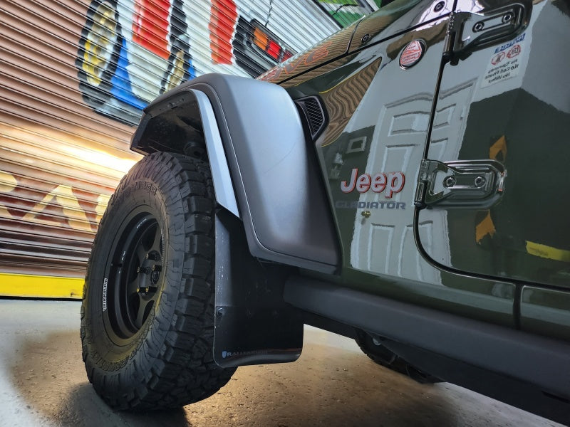 Rally Armor 19-23 Jeep JT Gladiator Mojave/Rubicon Black Mud Flap w/ Grey Logo - Black Ops Auto Works